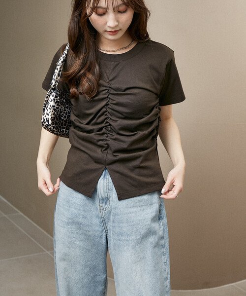 PUBLUX(パブリュクス)の「PUBLUX/パブリュクス ウエスト シャーリング Tシャツ 限定展開(Tシャツ/カットソー・レディース・チャコールグレー/イエロー/ブラウン/ホワイト/ピンク・フリ-)」の12枚目の写真