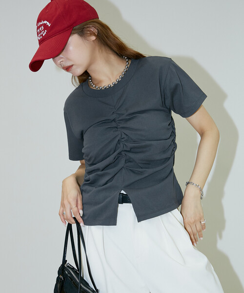 PUBLUX(パブリュクス)の「PUBLUX/パブリュクス ウエスト シャーリング Tシャツ 限定展開(Tシャツ/カットソー・レディース・チャコールグレー/イエロー/ブラウン/ホワイト/ピンク・フリ-)」の14枚目の写真