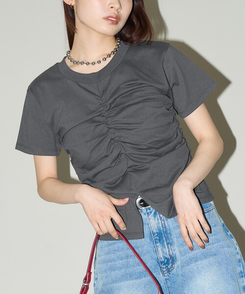 PUBLUX(パブリュクス)の「PUBLUX/パブリュクス ウエスト シャーリング Tシャツ 限定展開(Tシャツ/カットソー・レディース・チャコールグレー/イエロー/ブラウン/ホワイト/ピンク・フリ-)」の19枚目の写真