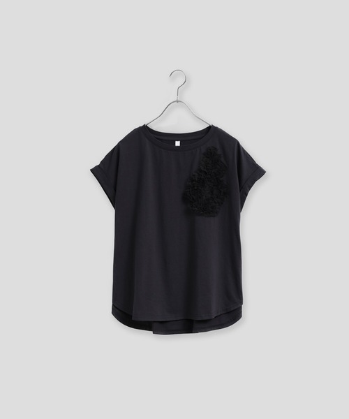 Kelen(ケレン)の「「KELEN / ケレン」チュール刺繍デザインコットンジャージープルオーバー(Tシャツ/カットソー・レディース・チャコールグレー/ライトグレー/ブラック/オフホワイト・M/S)」の3枚目の写真