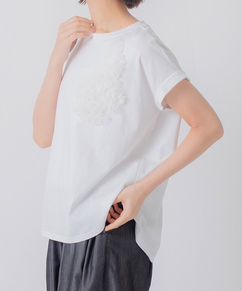 Kelen(ケレン)の「「KELEN / ケレン」チュール刺繍デザインコットンジャージープルオーバー(Tシャツ/カットソー・レディース・チャコールグレー/ライトグレー/ブラック/オフホワイト・M/S)」の21枚目の写真