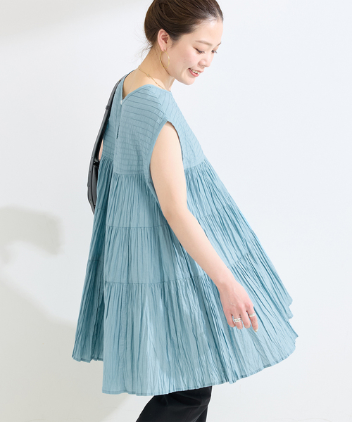 B.C STOCK（ベーセーストック）の「手洗い可 / ティアードノースリーブブラウス（シャツ/ブラウス・レディース・ホワイト/ブラウン/サックスブルー・FREE）」の19枚目の写真