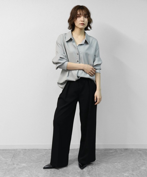 THE CELL.（ザセルドット）の「2タック ワイドスラックス　2-TUCK WIDE SLACKS（スラックス・レディース・ブラック/ライトグレー・M/L）」の7枚目の写真