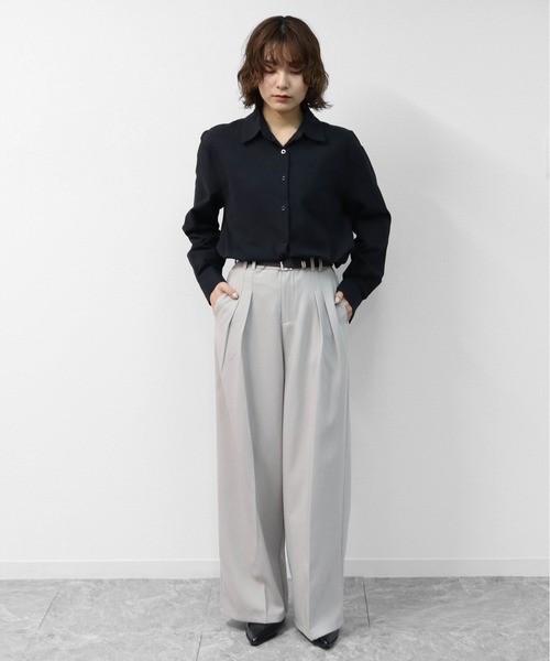 THE CELL.（ザセルドット）の「2タック ワイドスラックス　2-TUCK WIDE SLACKS（スラックス・レディース・ブラック/ライトグレー・M/L）」の12枚目の写真