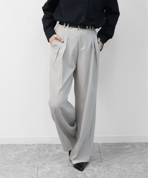 THE CELL.（ザセルドット）の「2タック ワイドスラックス　2-TUCK WIDE SLACKS（スラックス・レディース・ブラック/ライトグレー・M/L）」の9枚目の写真