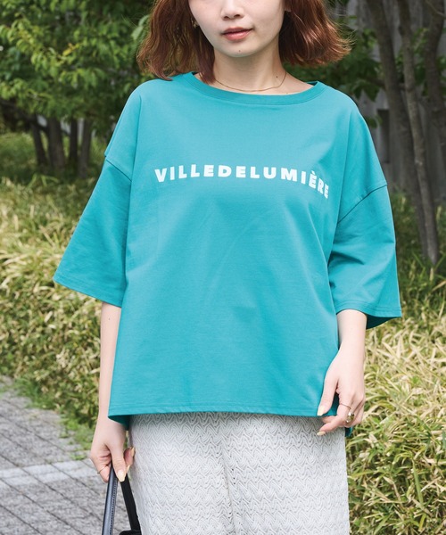 LAVEANGE（ラビアンジェ）の「【好機能シリーズ】接触冷感・吸水速乾・UVカット｜フロッキーロゴTシャツ｜夏も快適/大人カジュアル/オーバーサイズ/体型カバー（Tシャツ/カットソー・レディース・ブラック/グリーン/オフホワイト・5L/4L/3L/LL/M）」の12枚目の写真