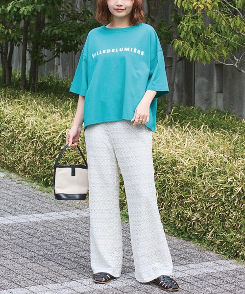 LAVEANGE（ラビアンジェ）の「【好機能シリーズ】接触冷感・吸水速乾・UVカット｜フロッキーロゴTシャツ｜夏も快適/大人カジュアル/オーバーサイズ/体型カバー（Tシャツ/カットソー・レディース・ブラック/グリーン/オフホワイト・5L/4L/3L/LL/M）」の17枚目の写真