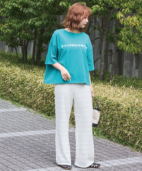 LAVEANGE（ラビアンジェ）の「【好機能シリーズ】接触冷感・吸水速乾・UVカット｜フロッキーロゴTシャツ｜夏も快適/大人カジュアル/オーバーサイズ/体型カバー（Tシャツ/カットソー・レディース・ブラック/グリーン/オフホワイト・5L/4L/3L/LL/M）」の18枚目の写真
