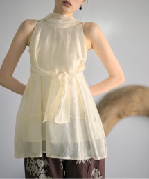 2way ribbon sheer flare tops / 2way リボンシアーフレアトップス