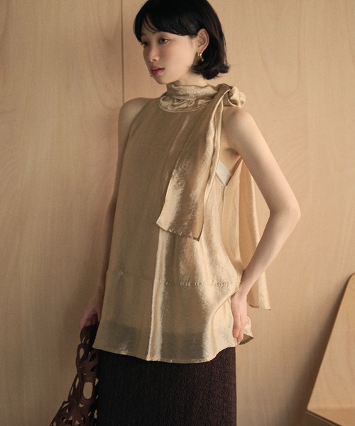 LAULEN（ローレン）の「2way ribbon sheer flare tops / 2way リボンシアーフレアトップス（シャツ/ブラウス・レディース・アイボリー/ベージュ・FREE）」の4枚目の写真