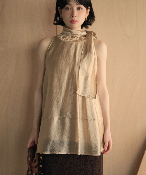 LAULEN（ローレン）の「2way ribbon sheer flare tops / 2way リボンシアーフレアトップス（シャツ/ブラウス・レディース・アイボリー/ベージュ・FREE）」の8枚目の写真