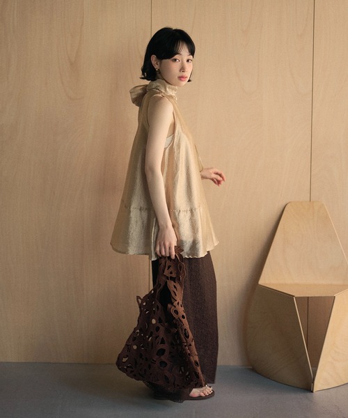 LAULEN（ローレン）の「2way ribbon sheer flare tops / 2way リボンシアーフレアトップス（シャツ/ブラウス・レディース・アイボリー/ベージュ・FREE）」の12枚目の写真