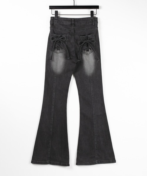 me+em select(ミームセレクト)の「【 2color / 4size 】バックリボンレースアップ美脚ストレッチフレアデニム / back ribbon lace up slim leg stretch flare denim(デニムパンツ・レディース・ブラック/ブルー・SMALL/MEDIUM/LARGE/X-SMALL)」の9枚目の写真