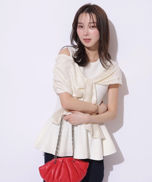 Mystrada(マイストラーダ)の「リボンオフショルドッキングニット(ニット/セーター・レディース・オフホワイト/ブラック/ライトグレー・38)」の9枚目の写真