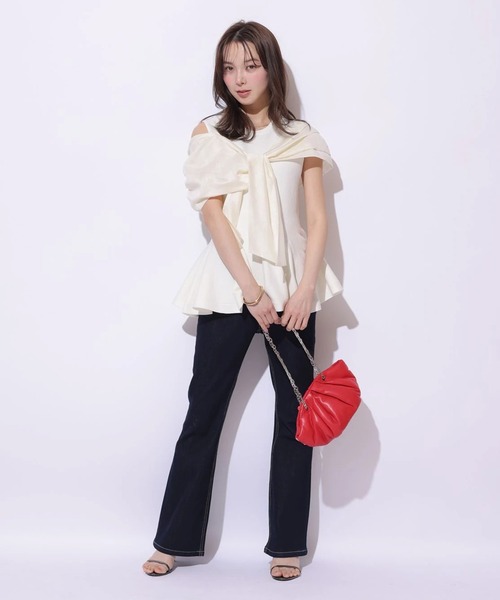 Mystrada(マイストラーダ)の「リボンオフショルドッキングニット(ニット/セーター・レディース・オフホワイト/ブラック/ライトグレー・38)」の12枚目の写真