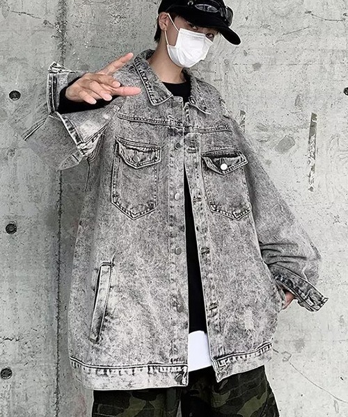 NO WAY(ノーウェイ)の「/Bz/クラッシュ加工ブリーチブラックデニムGジャン/ジャケット(NEZ)(デニムジャケット・メンズ・ブラック・FREE)」の5枚目の写真