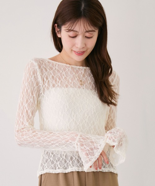 Jayro(ジャイロ)の「ストレッチレース袖フリルプルオーバー(Tシャツ/カットソー・レディース・ブラック/ホワイト/ホワイト系その他2/ブルー系その他4・M)」の3枚目の写真