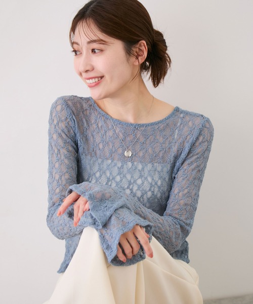 Jayro(ジャイロ)の「ストレッチレース袖フリルプルオーバー(Tシャツ/カットソー・レディース・ブラック/ホワイト/ホワイト系その他2/ブルー系その他4・M)」の1枚目の写真