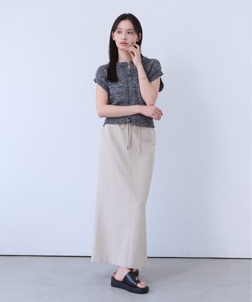 SOYEN(ソイエン)の「2WAY透かし編みメッシュニットタンクベスト(Tシャツ/カットソー・レディース・ベージュ/ブラック・F)」の5枚目の写真