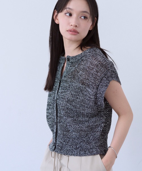 SOYEN(ソイエン)の「2WAY透かし編みメッシュニットタンクベスト(Tシャツ/カットソー・レディース・ベージュ/ブラック・F)」の11枚目の写真