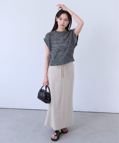 SOYEN(ソイエン)の「2WAY透かし編みメッシュニットタンクベスト(Tシャツ/カットソー・レディース・ベージュ/ブラック・F)」の13枚目の写真
