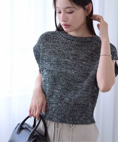 SOYEN(ソイエン)の「2WAY透かし編みメッシュニットタンクベスト(Tシャツ/カットソー・レディース・ベージュ/ブラック・F)」の22枚目の写真