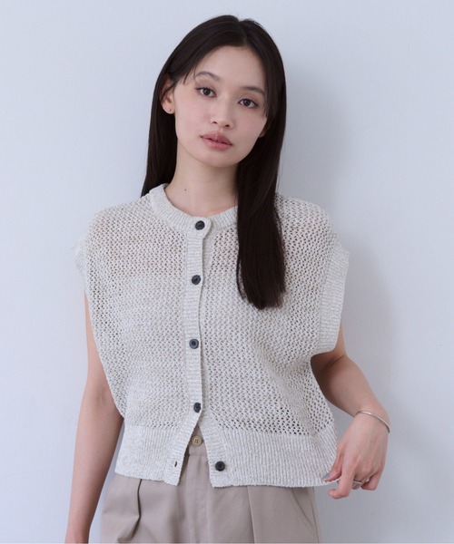 SOYEN(ソイエン)の「2WAY透かし編みメッシュニットタンクベスト(Tシャツ/カットソー・レディース・ベージュ/ブラック・F)」の15枚目の写真