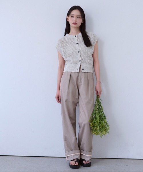 SOYEN(ソイエン)の「2WAY透かし編みメッシュニットタンクベスト(Tシャツ/カットソー・レディース・ベージュ/ブラック・F)」の14枚目の写真