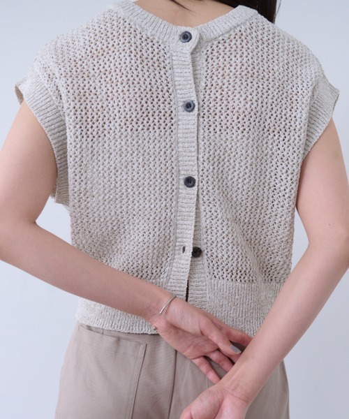 SOYEN(ソイエン)の「2WAY透かし編みメッシュニットタンクベスト(Tシャツ/カットソー・レディース・ベージュ/ブラック・F)」の16枚目の写真