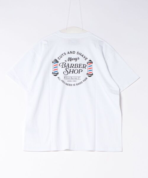 UNIVERSAL OVERALL(ユニバーサルオーバーオール)の「【UNIVERSAL OVERALL】BARBER SHOP S/ST U2613219G-C(Tシャツ/カットソー・レディース・ホワイト/ネイビー・XL/L/M/S)」の4枚目の写真