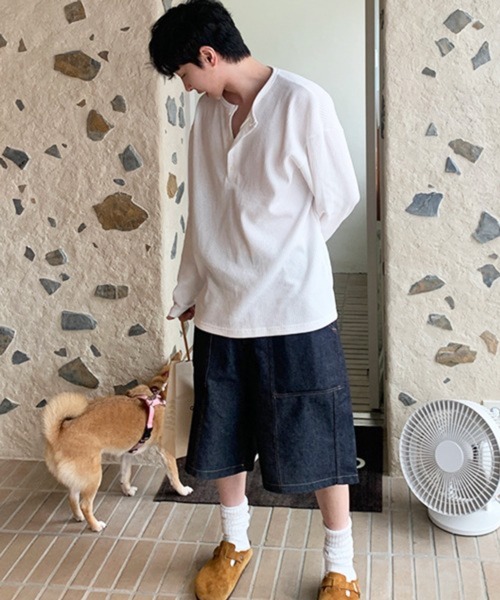 NOWLE(ノウル)の「【NOWLE】ヘンリーネック ワッフル ルーズ ロンT / ライトサーマル カットソー(Tシャツ/カットソー・メンズ・ブラック/ホワイト・LARGE/X-LARGE/MEDIUM)」の7枚目の写真