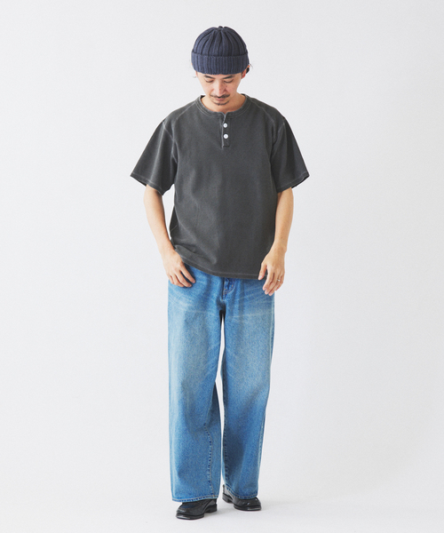 JOURNAL STANDARD relume(ジャーナルスタンダード レリューム)の「製品染め ワッフル調 ピケ ヘンリーネックTシャツ(Tシャツ/カットソー・メンズ・ナチュラル/ライトイエロー/エメラルドブルー/ブラックミックス・MEDIUM/LARGE)」の9枚目の写真