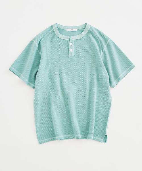 JOURNAL STANDARD relume(ジャーナルスタンダード レリューム)の「製品染め ワッフル調 ピケ ヘンリーネックTシャツ(Tシャツ/カットソー・メンズ・ナチュラル/ライトイエロー/エメラルドブルー/ブラックミックス・MEDIUM/LARGE)」の5枚目の写真