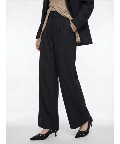 TAJEN:T(タジェント)の「【TAJEN:T】DOUBLE WAIST WIDE SLACKS/ダブルウエストワイドスラックス(スラックス・レディース・グレー/ブラック・2/1)」の1枚目の写真