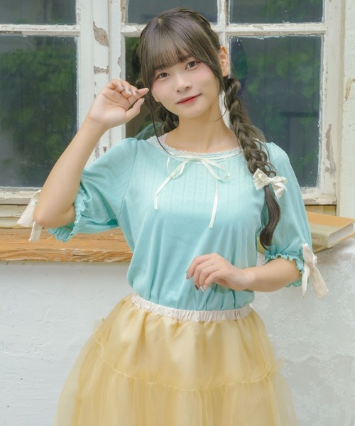 kutir（クティール）の「【クティールとレトロ】 袖リボンカットソー（Tシャツ/カットソー・レディース・オフホワイト/アイボリー/ピンク/グリーン/ホワイト系その他・FREE）」の5枚目の写真