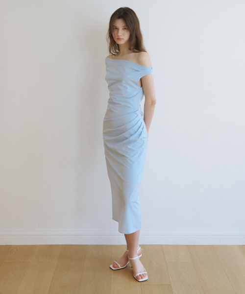 REORG(リオルグ)の「WA UNBALANCED DRAPE SLEEVELESS OPS SKY BLUE(ワンピース・レディース・その他・SMALL/MEDIUM)」の1枚目の写真