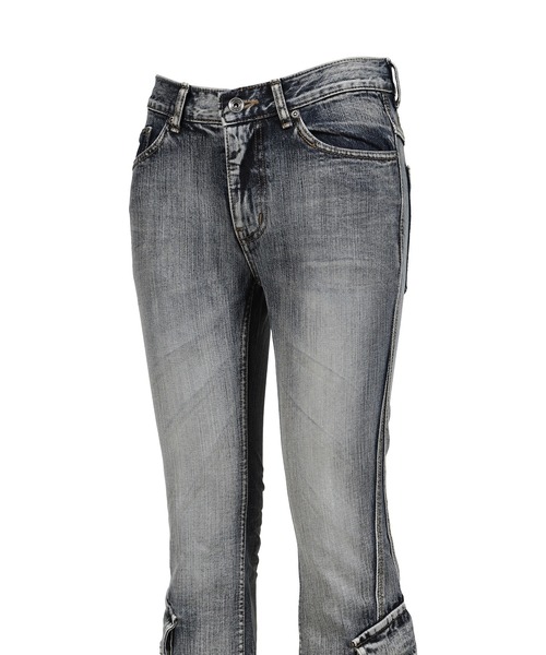 BOHEMSEO(ボヘミアンソウル)の「WASHED BLUE CARGO BOOTCUT(デニムパンツ・レディース・ブルー・LARGE/MEDIUM/SMALL)」の4枚目の写真