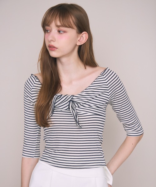 Noelie(ノエリー)の「リブフロントリボンT(Tシャツ/カットソー・レディース・ホワイト/その他・FREE)」の1枚目の写真