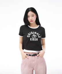 アーチチェリー配色アップリケTシャツ[ブラック]