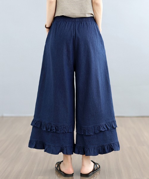 LUCPY(ラクピー)の「フリルデザインワイドパンツ(その他パンツ・レディース・ライトブルー/ネイビー・MEDIUM/X-LARGE/LARGE)」の5枚目の写真