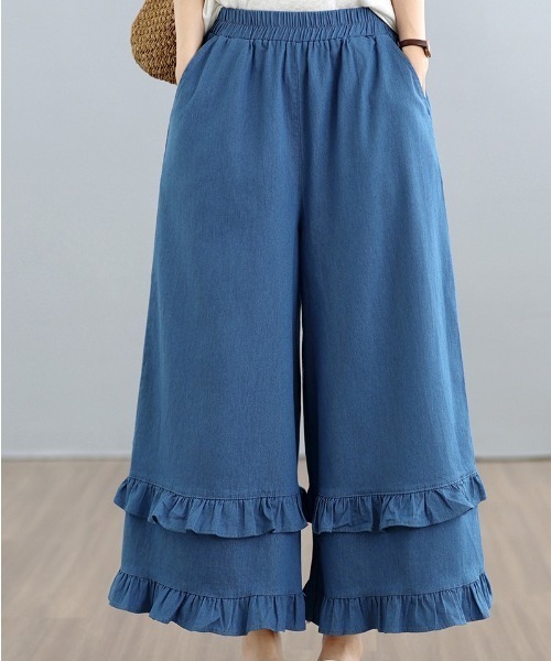 LUCPY(ラクピー)の「フリルデザインワイドパンツ(その他パンツ・レディース・ライトブルー/ネイビー・MEDIUM/X-LARGE/LARGE)」の6枚目の写真