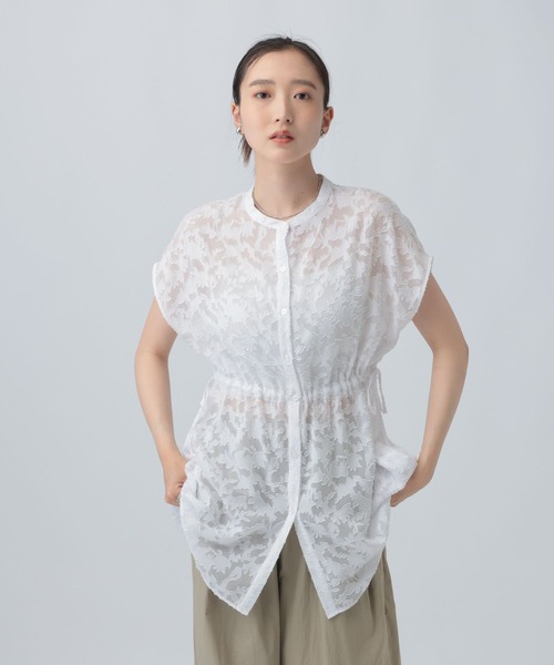 LEPSIM(レプシィム)の「ジャガードドロストノースリチュニック 859069(シャツ/ブラウス・レディース・オフホワイト/ブラック/グリーン系その他・FREE)」の2枚目の写真