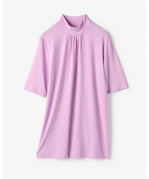DoCLASSE( ドゥクラッセ)の「UVスラブ・ギャザーハイネックブラウスN/5分袖(Tシャツ/カットソー・レディース・ブラック×イエロー/ブルー系その他/キナリ/コーラル/グリーン系その他/ダークブルー/ミント/ライラック/ベージュ/グレー/ブルー・LL/S/M/L/3L)」の10枚目の写真
