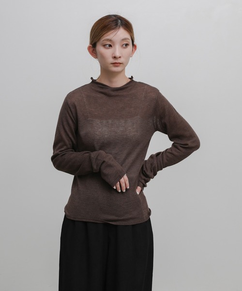 select MOCA(セレクトモカ)の「シアーボトルネックニット(ニット/セーター・レディース・ブラウン/グレー/ブラック/アイボリー・FREE)」の9枚目の写真