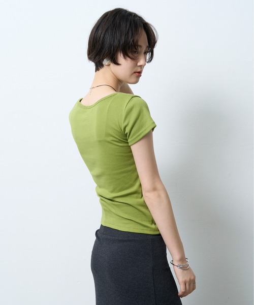 NUJOH(ヌゾ)の「Layered Henley Rib Tee / レイヤードヘンリーネックリブT(Tシャツ/カットソー・レディース・ブルー/ブラック/オリーブ/ミント/グレー・FREE)」の14枚目の写真