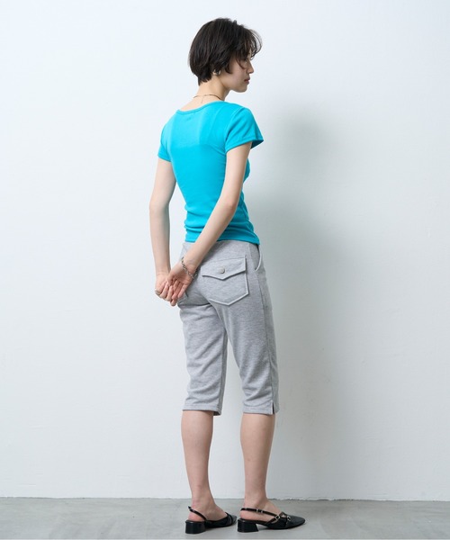 NUJOH(ヌゾ)の「Layered Henley Rib Tee / レイヤードヘンリーネックリブT(Tシャツ/カットソー・レディース・ブルー/ブラック/オリーブ/ミント/グレー・FREE)」の19枚目の写真