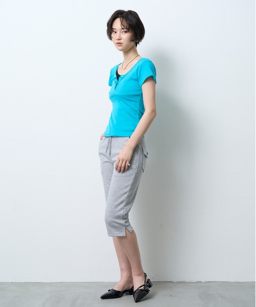 NUJOH(ヌゾ)の「Layered Henley Rib Tee / レイヤードヘンリーネックリブT(Tシャツ/カットソー・レディース・ブルー/ブラック/オリーブ/ミント/グレー・FREE)」の18枚目の写真