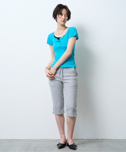 NUJOH(ヌゾ)の「Layered Henley Rib Tee / レイヤードヘンリーネックリブT(Tシャツ/カットソー・レディース・ブルー/ブラック/オリーブ/ミント/グレー・FREE)」の16枚目の写真