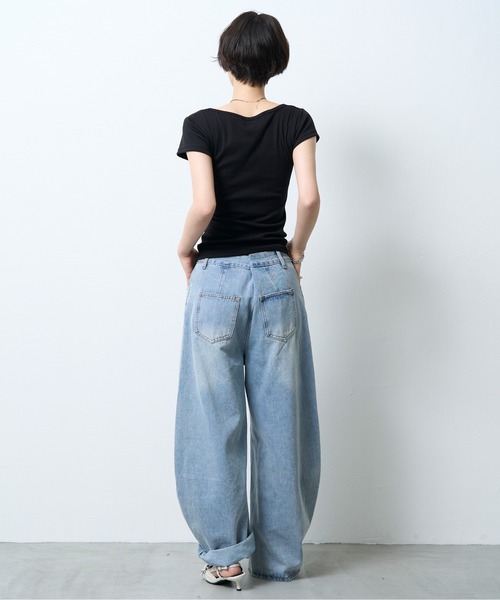 NUJOH(ヌゾ)の「Layered Henley Rib Tee / レイヤードヘンリーネックリブT(Tシャツ/カットソー・レディース・ブルー/ブラック/オリーブ/ミント/グレー・FREE)」の9枚目の写真