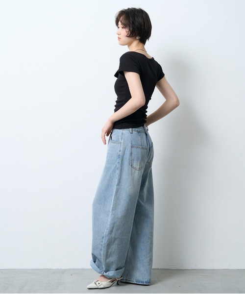 NUJOH(ヌゾ)の「Layered Henley Rib Tee / レイヤードヘンリーネックリブT(Tシャツ/カットソー・レディース・ブルー/ブラック/オリーブ/ミント/グレー・FREE)」の8枚目の写真
